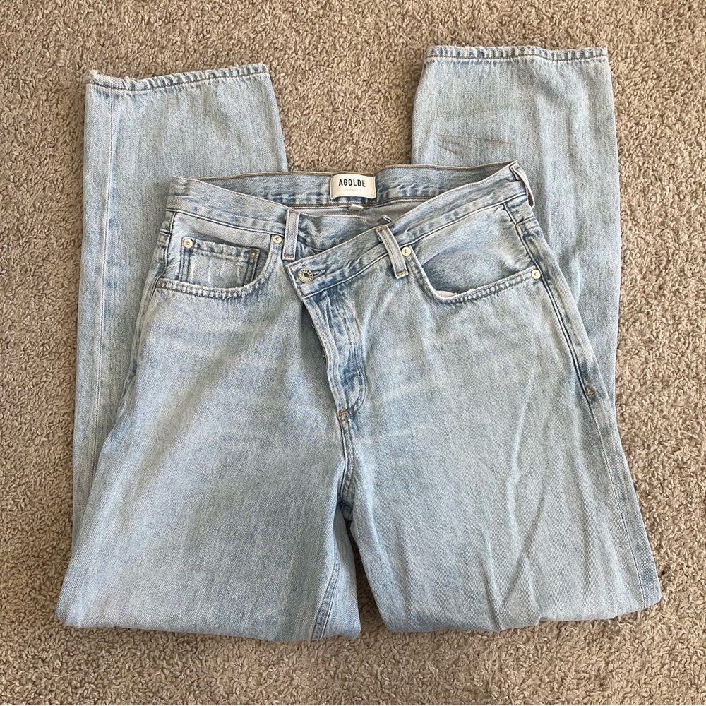 AGOLDE Criss Cross Washed Light Wash Denim Jeans